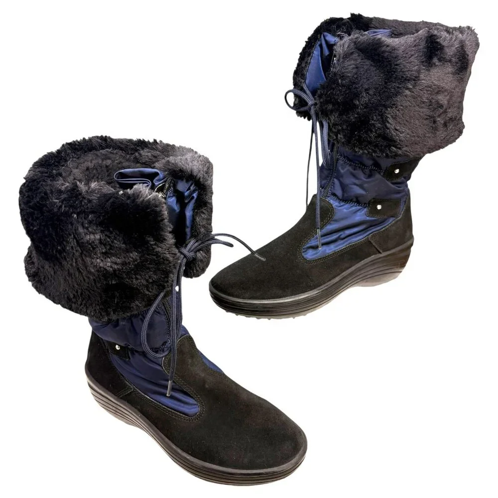 Pajar Mia Black Suede Navy Nylon‎ Insulation Winter Boot